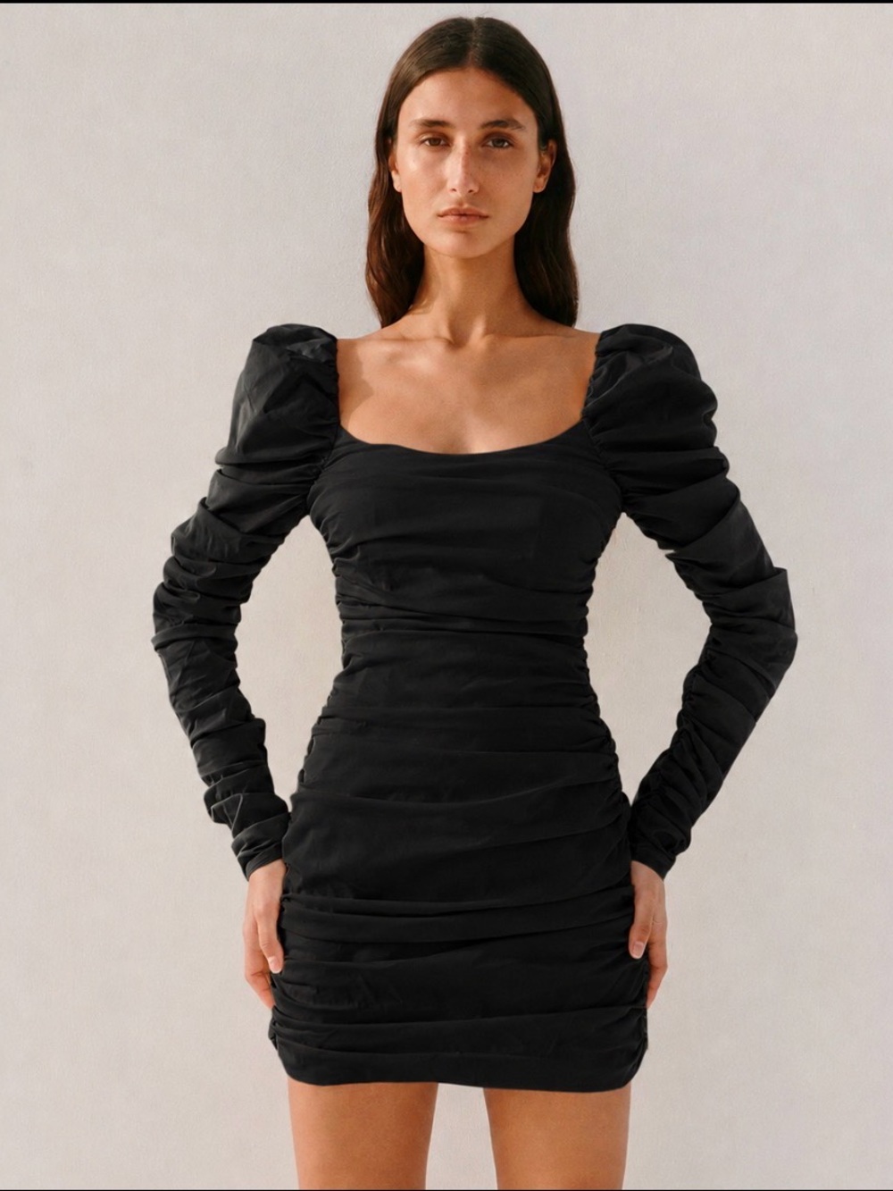Caroline Constas Maxine Ruched Puff Long Sleeve Mini Dress‎ Small